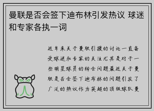 曼联是否会签下迪布林引发热议 球迷和专家各执一词