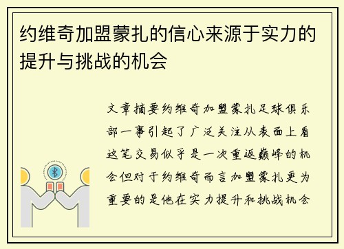约维奇加盟蒙扎的信心来源于实力的提升与挑战的机会